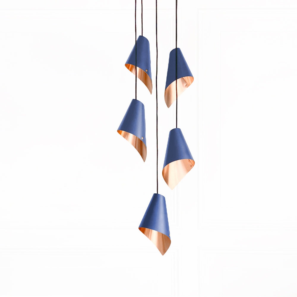 Product photograph of Arcform Lighting - Arc 5 Pendant Cascade Light In Brushed Copper Blue from Olivia's
