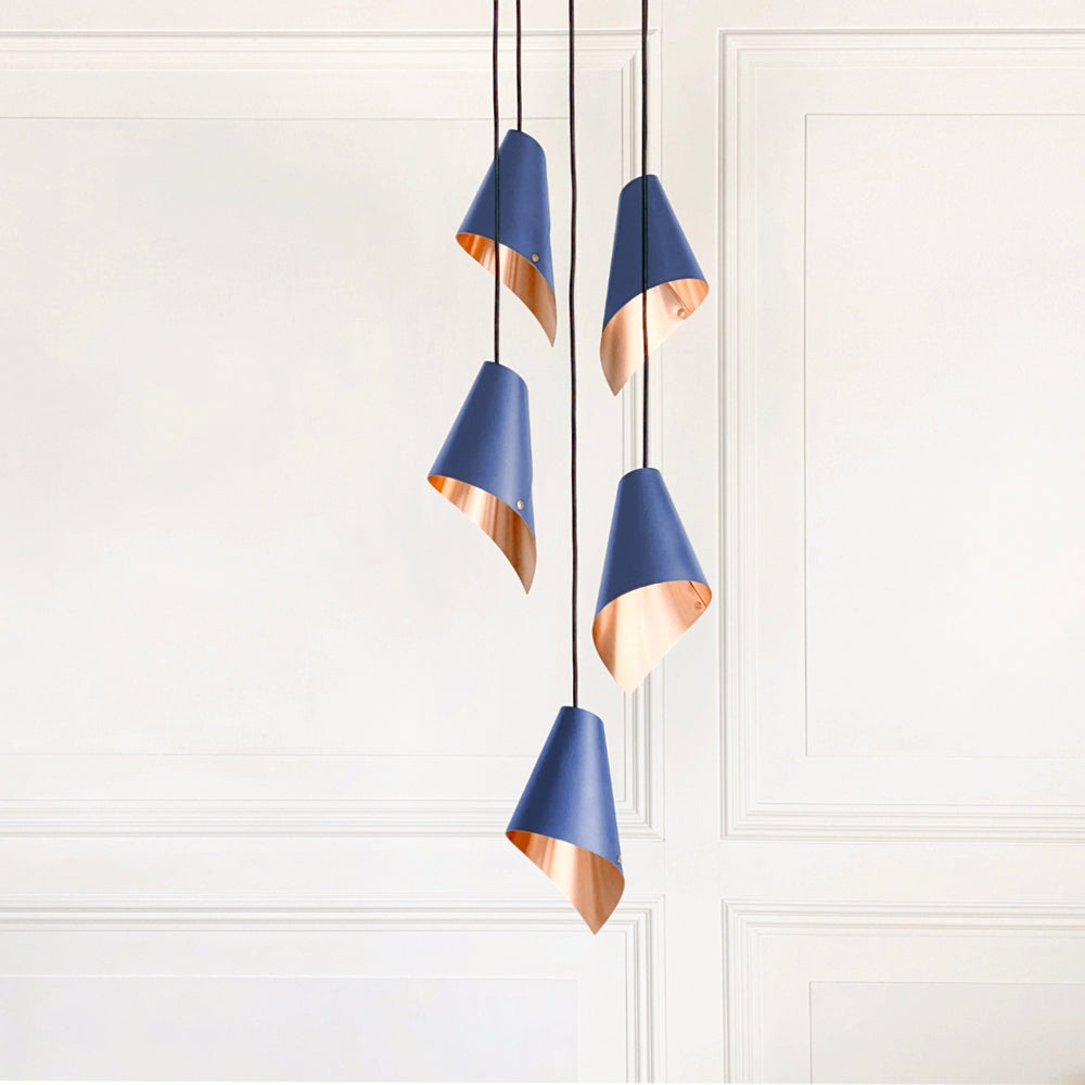 Product photograph of Arcform Lighting - Arc 5 Pendant Cascade Light In Brushed Copper Blue from Olivia's.