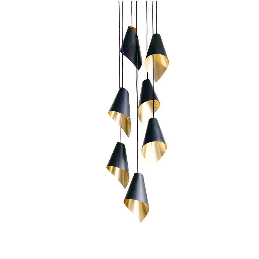 Product photograph of Arcform Lighting - Arc 7 Pendant Cascade Light In Brushed Brass Black from Olivia's