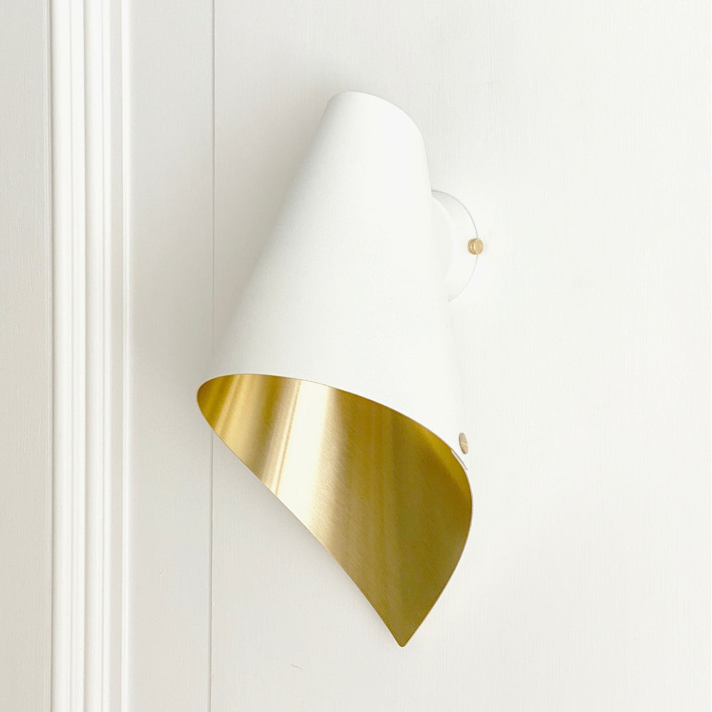 Product photograph of Arcform Lighting - Arc Wall Light In Brushed Brass White Maxi from Olivia's.