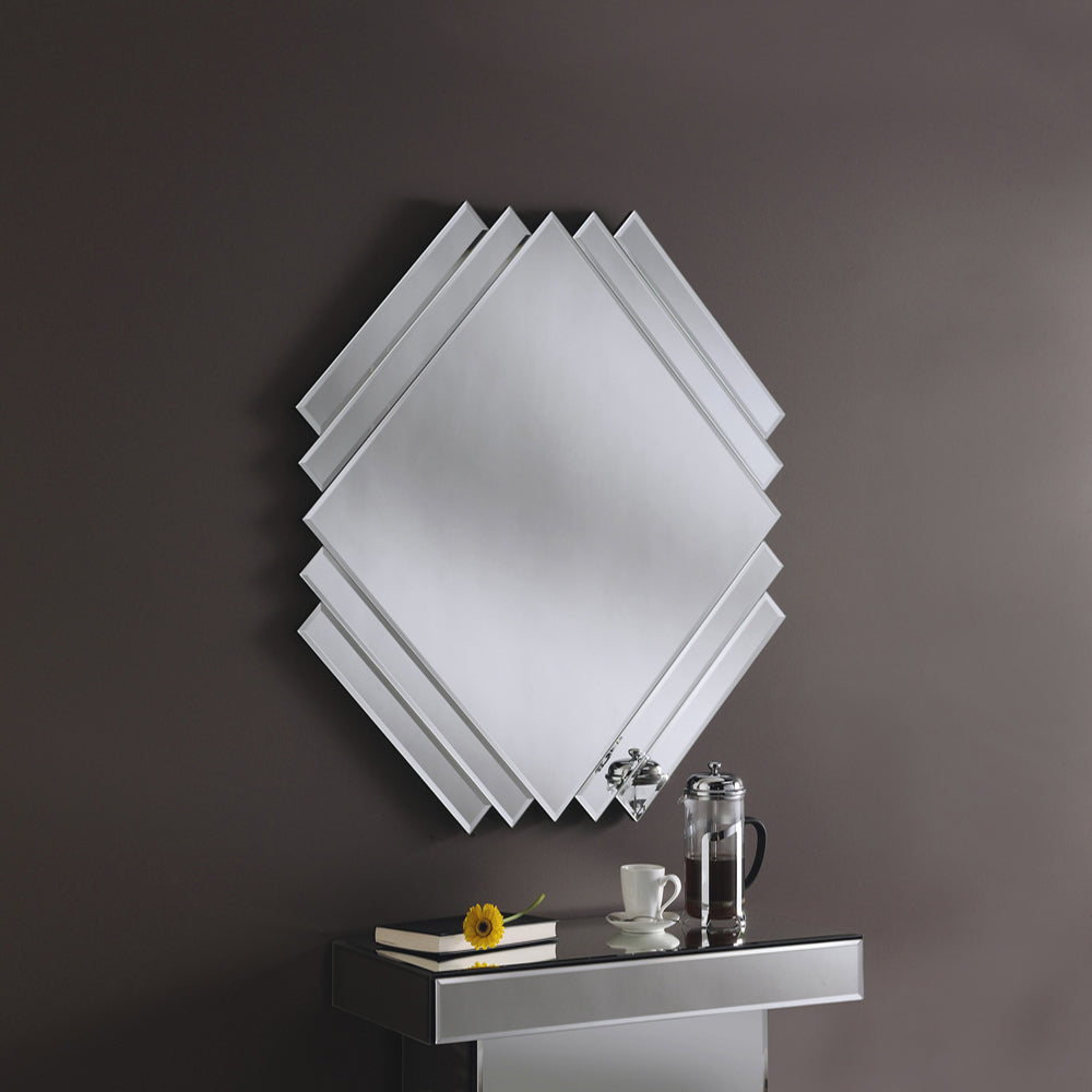 Product photograph of Olivia S Ankara Art Deco Bevelled Wall Mirror In Black from Olivia's