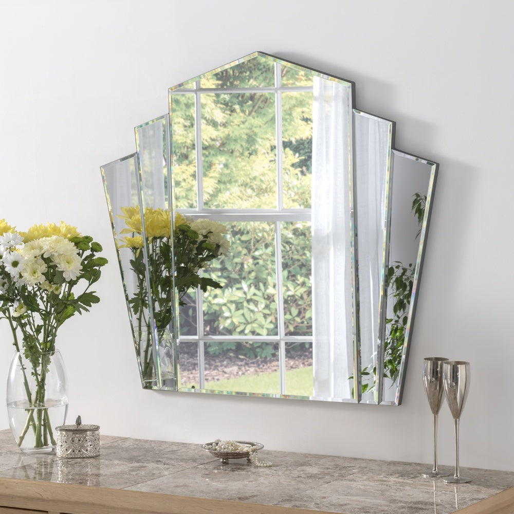 Product photograph of Olivia S Akola Art Deco Bevelled Fan Wall Mirror In Silver from Olivia's