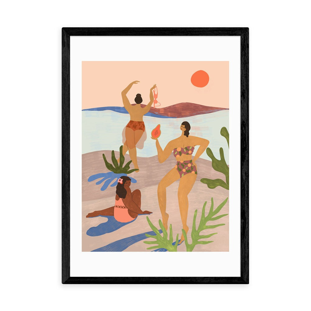 Product photograph of Beach Party With My Girls By Arty Guava - A3 Black Framed Art Print from Olivia's