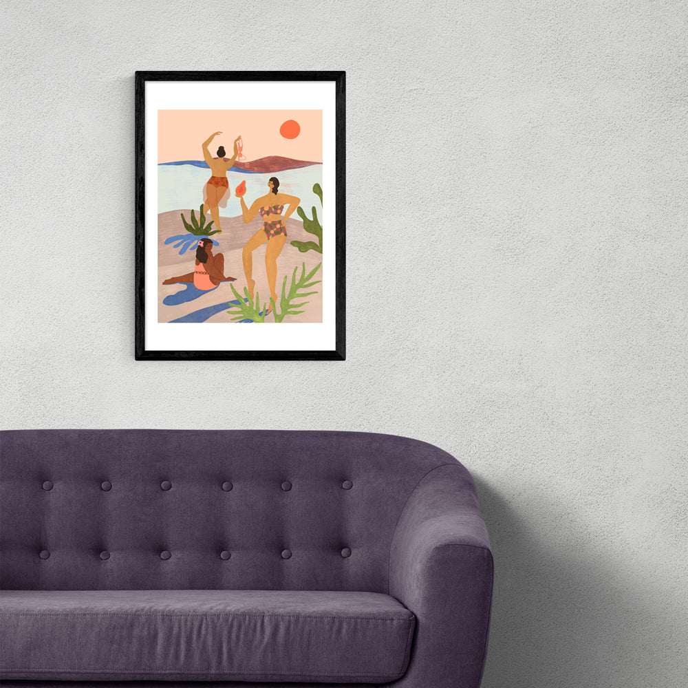 Product photograph of Beach Party With My Girls By Arty Guava - A3 Black Framed Art Print from Olivia's.