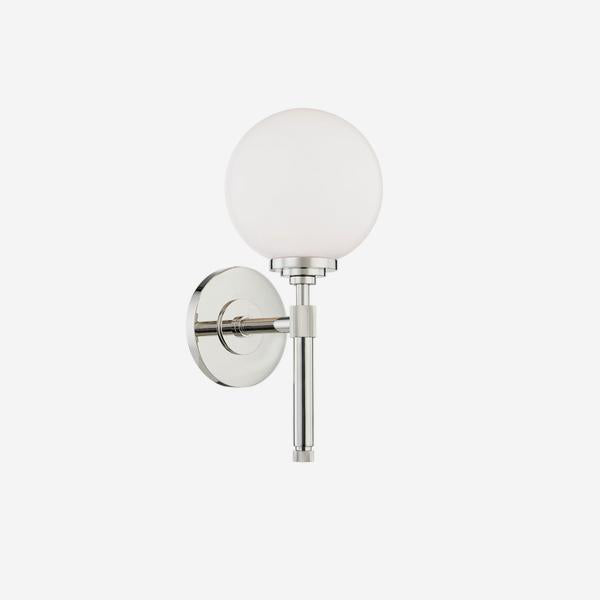 Product photograph of Andrew Martin Bowery Wall Light Orb Polished Nickel from Olivia's