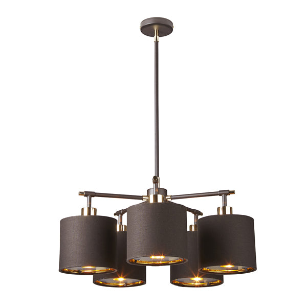 Elstead Balance 5 Light Chandelier Brown And Polished Brass