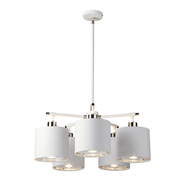 Product photograph of Elstead Balance 5 Light Chandelier White And Polished Nickel from Olivia's