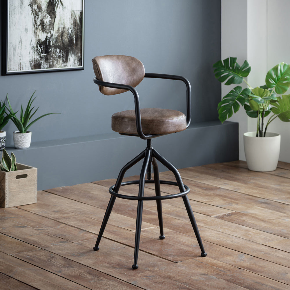 Olivias Barber Barstool In Faux Leather Brown