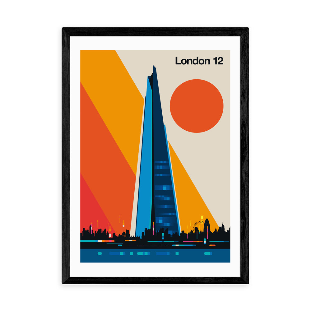 Product photograph of London 12 By Bo Lundberg - A2 Black Framed Art Print from Olivia's.
