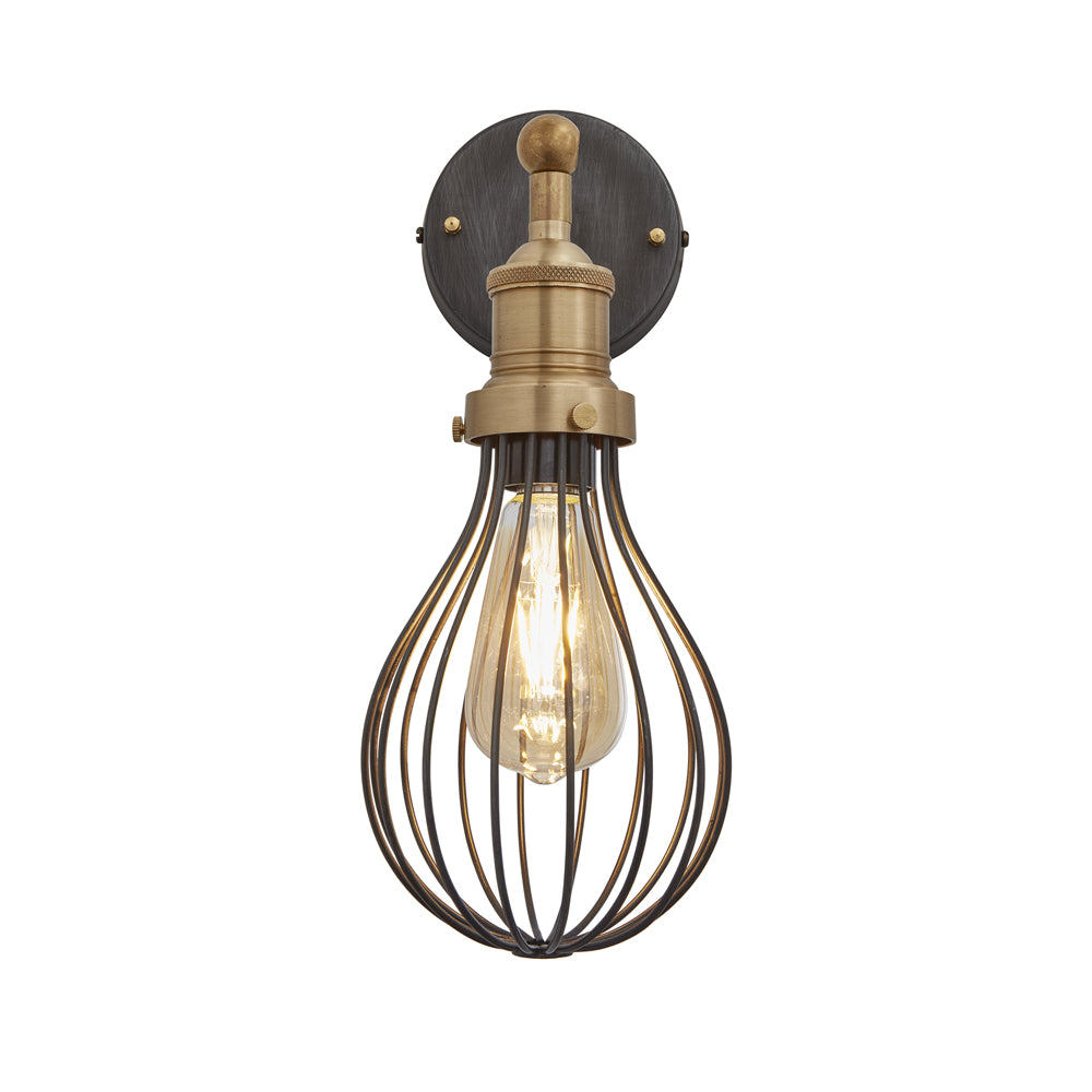 Product photograph of Industville Brooklyn Balloon Cage Pewter Wall Light With Plug 6 Inch Brass Holder With Plug from Olivia's