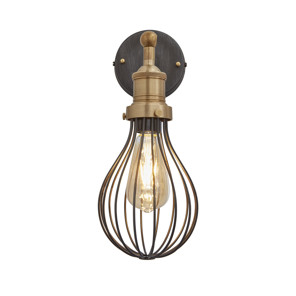 Industville Brooklyn Balloon Cage Pewter Wall Light 6 Inch Brass Holder With Plug