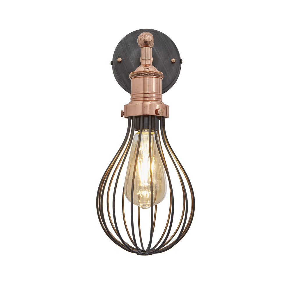 Product photograph of Industville Brooklyn Balloon Cage Pewter Wall Light With Plug 6 Inch Brass Holder With Plug from Olivia's.