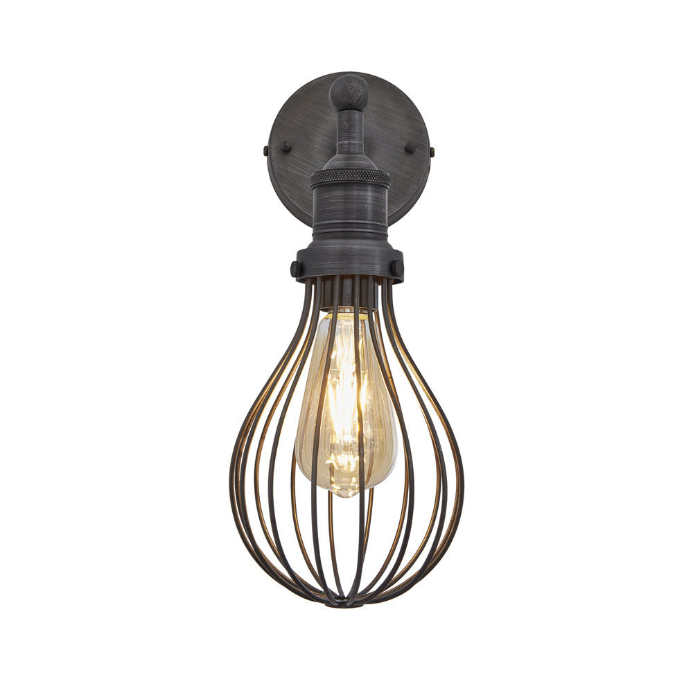 Product photograph of Industville Brooklyn Balloon Cage Pewter Wall Light With Plug 6 Inch Pewter Holder With Plug from Olivia's.