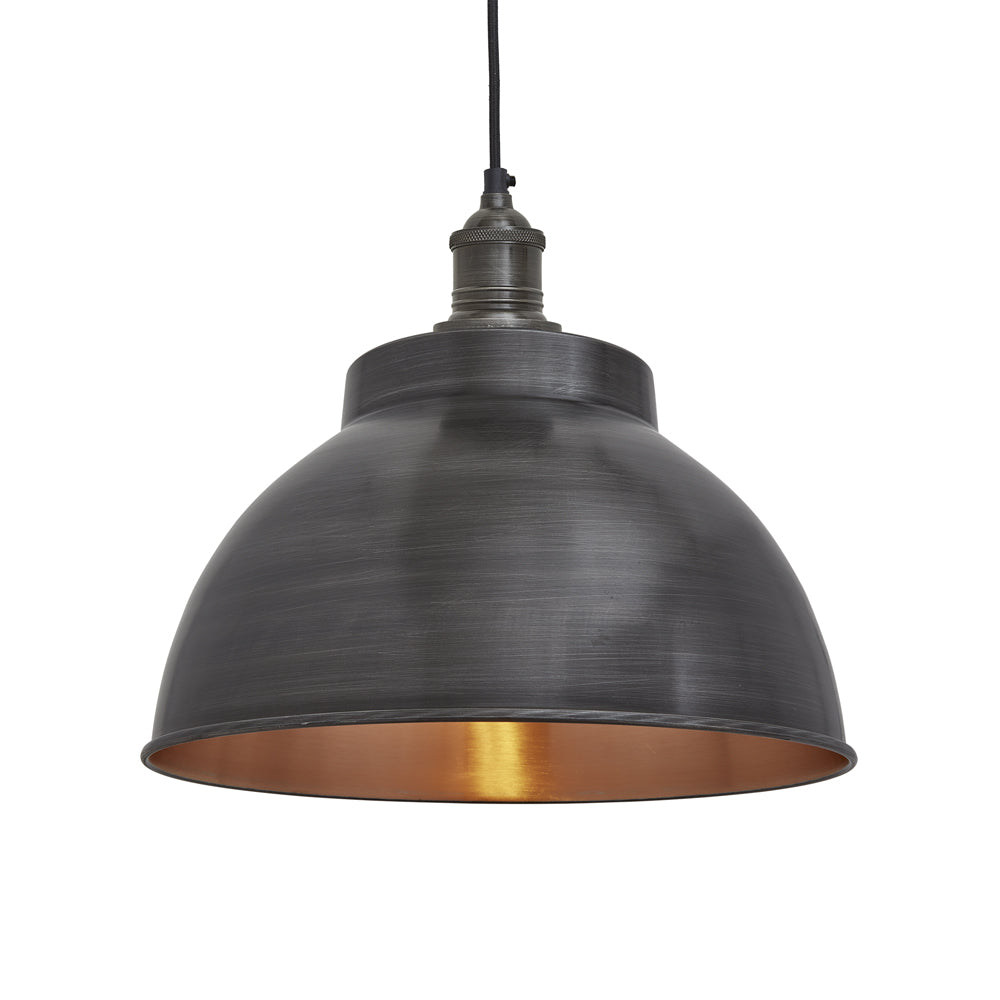 Product photograph of Industville Brooklyn Dome Pewter And Copper Pendant With Plug 13 Inch Pewter Holder from Olivia's.