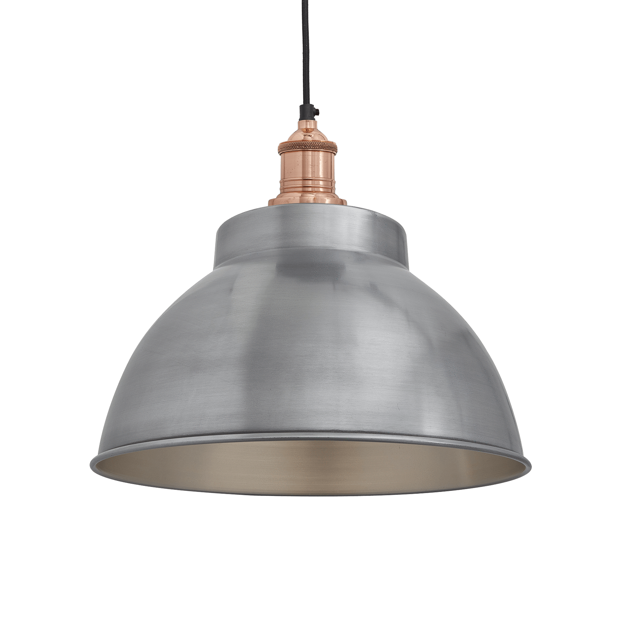 Industville Brooklyn Dome Pendant 13 Inch Light Pewter Dome Copper Holder Copper
