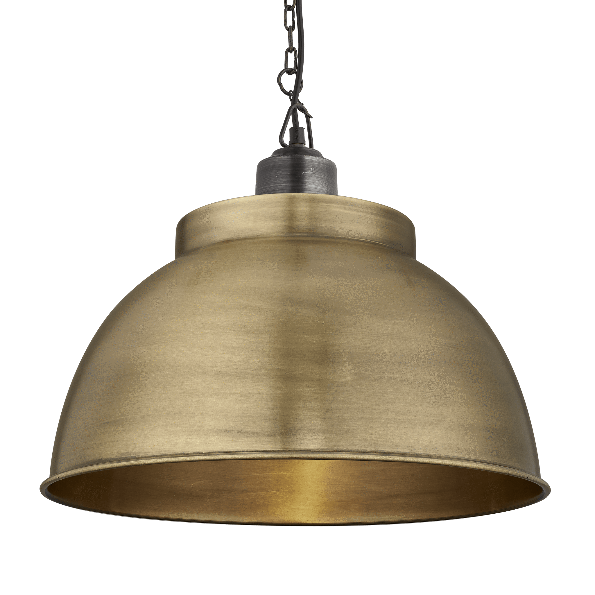 Product photograph of Industville Brooklyn Dome Pendant - 17 Inch Brass Dome Pewter Chain Pewter Chain from Olivia's