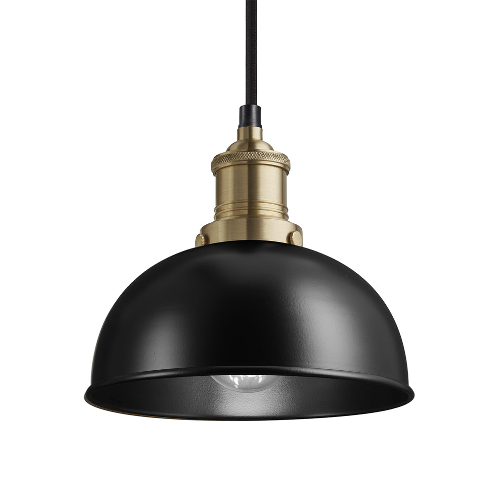 Product photograph of Industville Brooklyn 8 Inch Dome Pendant Black And Brass Holder from Olivia's.