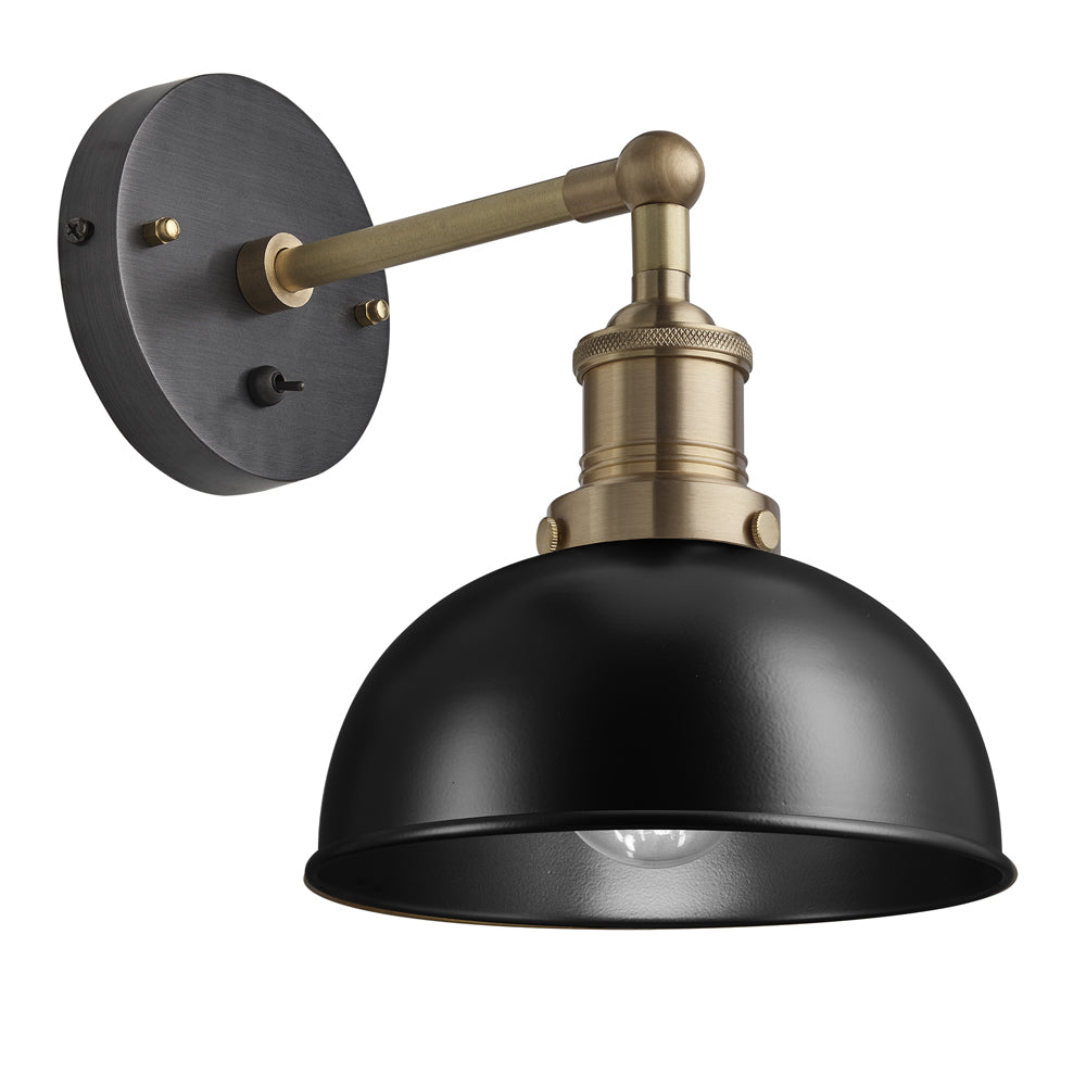 Product photograph of Industville Brooklyn 8 Inch Dome Wall Light Black And Brass Holder from Olivia's.