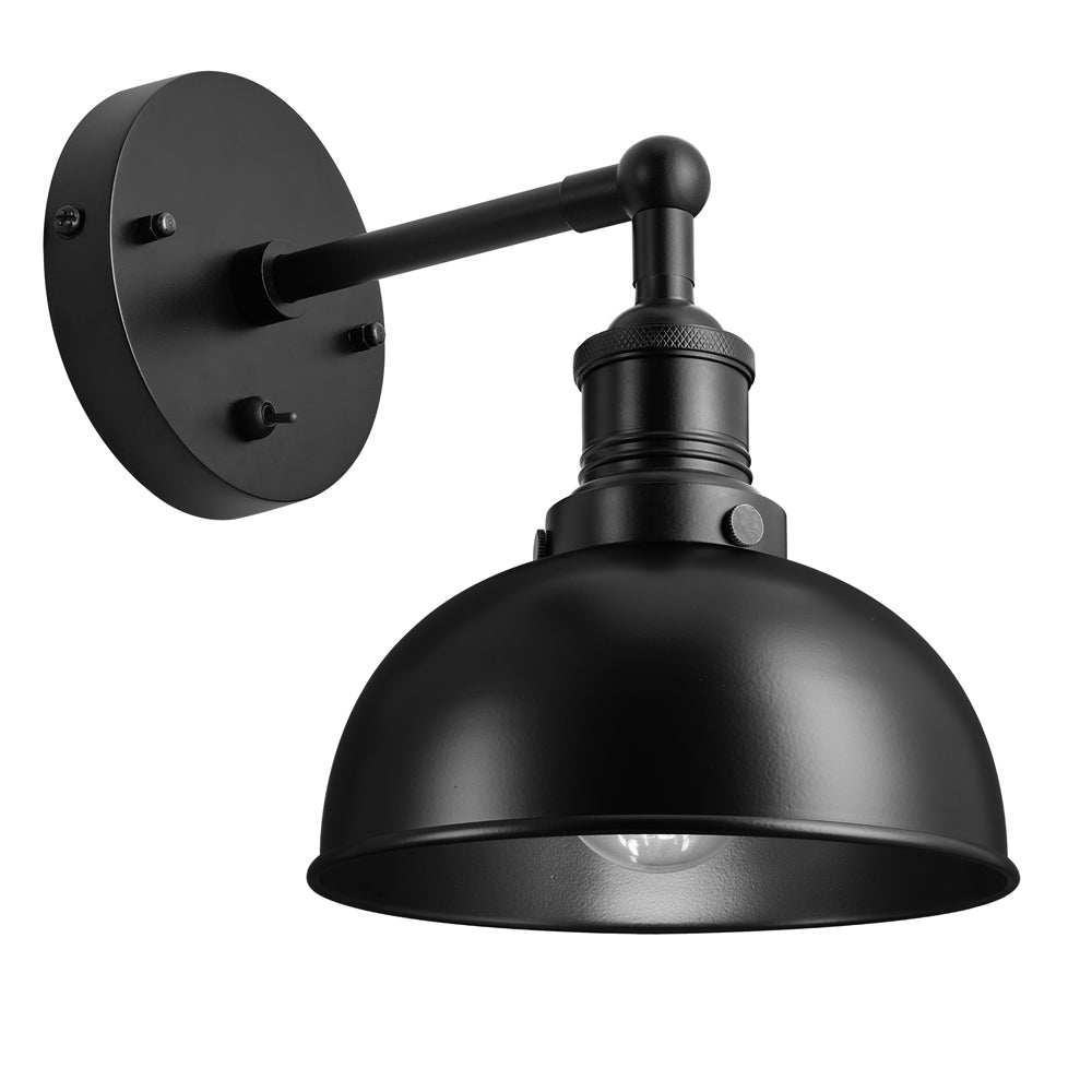 Product photograph of Industville Brooklyn 8 Inch Dome Wall Light Black And Brass Holder from Olivia's