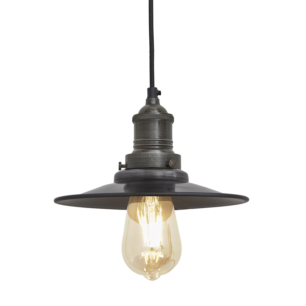 Product photograph of Industville Brooklyn Flat Pewter Pendant With Plug 8 Inch Pewter Holder from Olivia's.