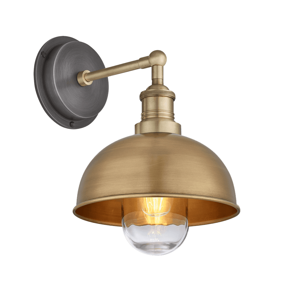 Product photograph of Industville Brooklyn Outdoor Bathroom Dome Wall Light - 8 Inch - Brass Pewter Brass from Olivia's.
