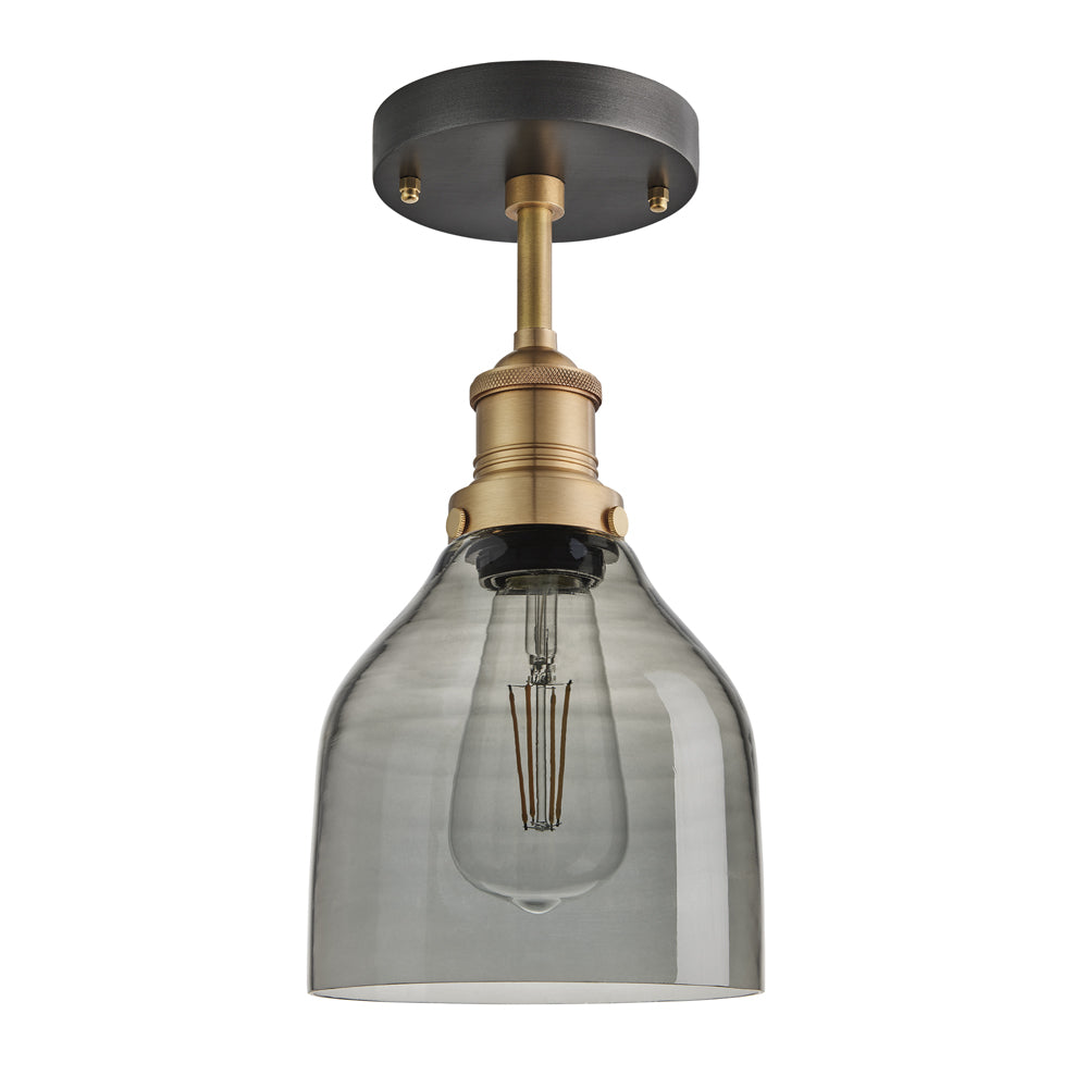 Product photograph of Industville Brooklyn 6 Inch Cone Flush Mount Smoke Grey Tinted Glass And Pewter Holder from Olivia's.