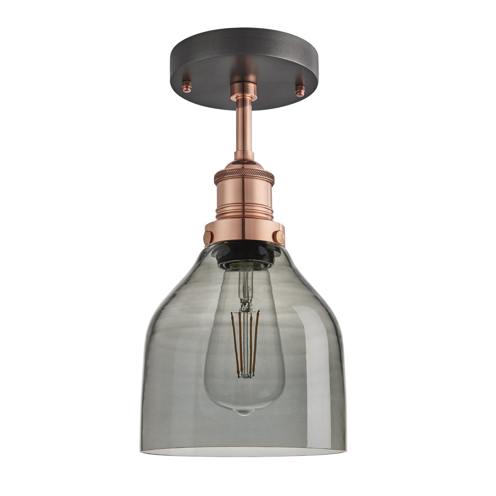 Product photograph of Industville Brooklyn 6 Inch Cone Flush Mount Smoke Grey Tinted Glass And Brass Holder from Olivia's.