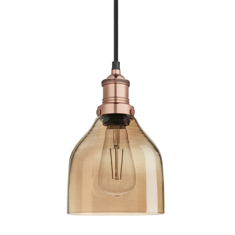 Product photograph of Industville Brooklyn Tinted Glass Cone Amber Pendant 6 Inch Copper Holder from Olivia's.