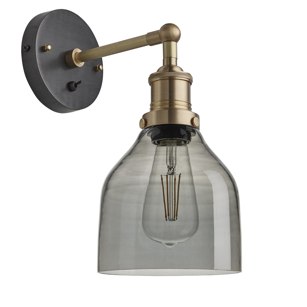 Product photograph of Industville Brooklyn 6 Inch Cone Wall Light Smoke Grey Tinted Glass And Copper Holder from Olivia's.
