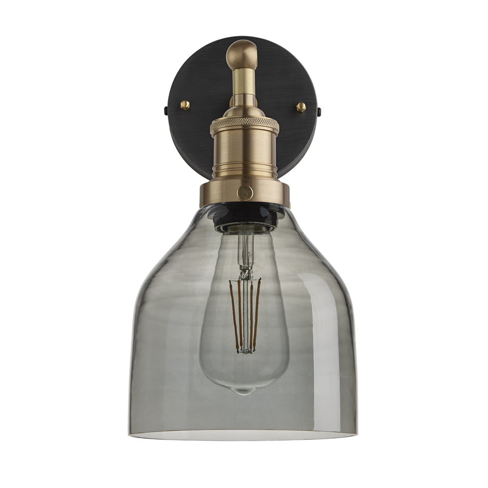 Product photograph of Industville Brooklyn 6 Inch Cone Wall Light Smoke Grey Tinted Glass And Copper Holder from Olivia's.