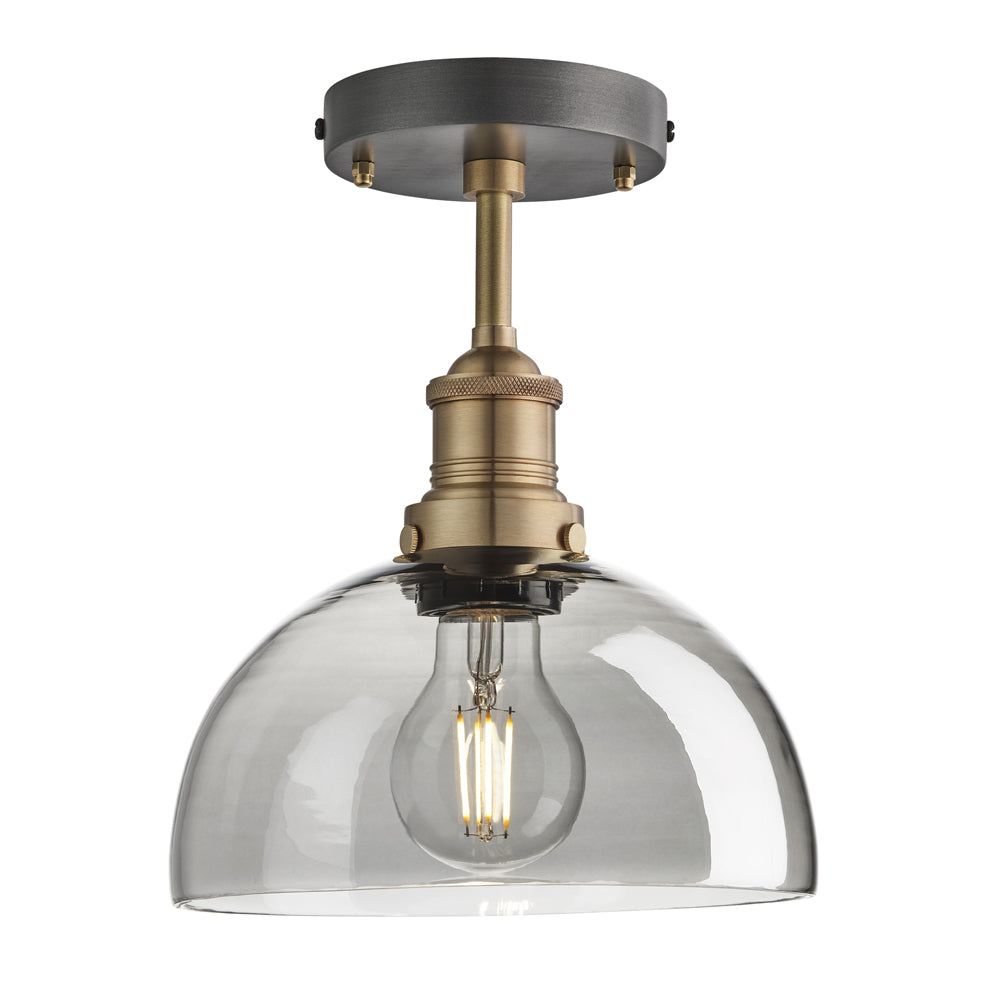 Product photograph of Industville Brooklyn 8 Inch Dome Flush Mount Smoke Grey Tinted Glass And Copper Holder from Olivia's