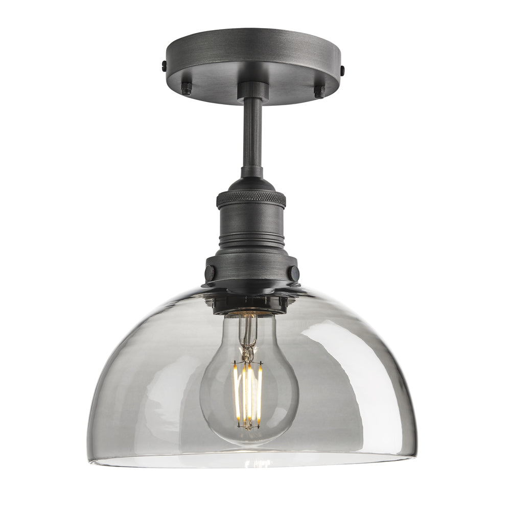 Product photograph of Industville Brooklyn 8 Inch Dome Flush Mount Smoke Grey Tinted Glass And Pewter Holder from Olivia's.