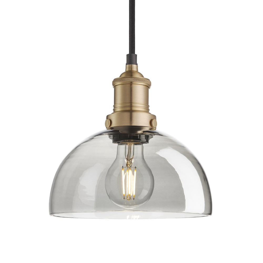 Product photograph of Industville 8 Inch Tinted Glass Dome Pendant 8 Inch Dome Pendant Smoke Grey Tinted Glass And Copper Holder from Olivia's