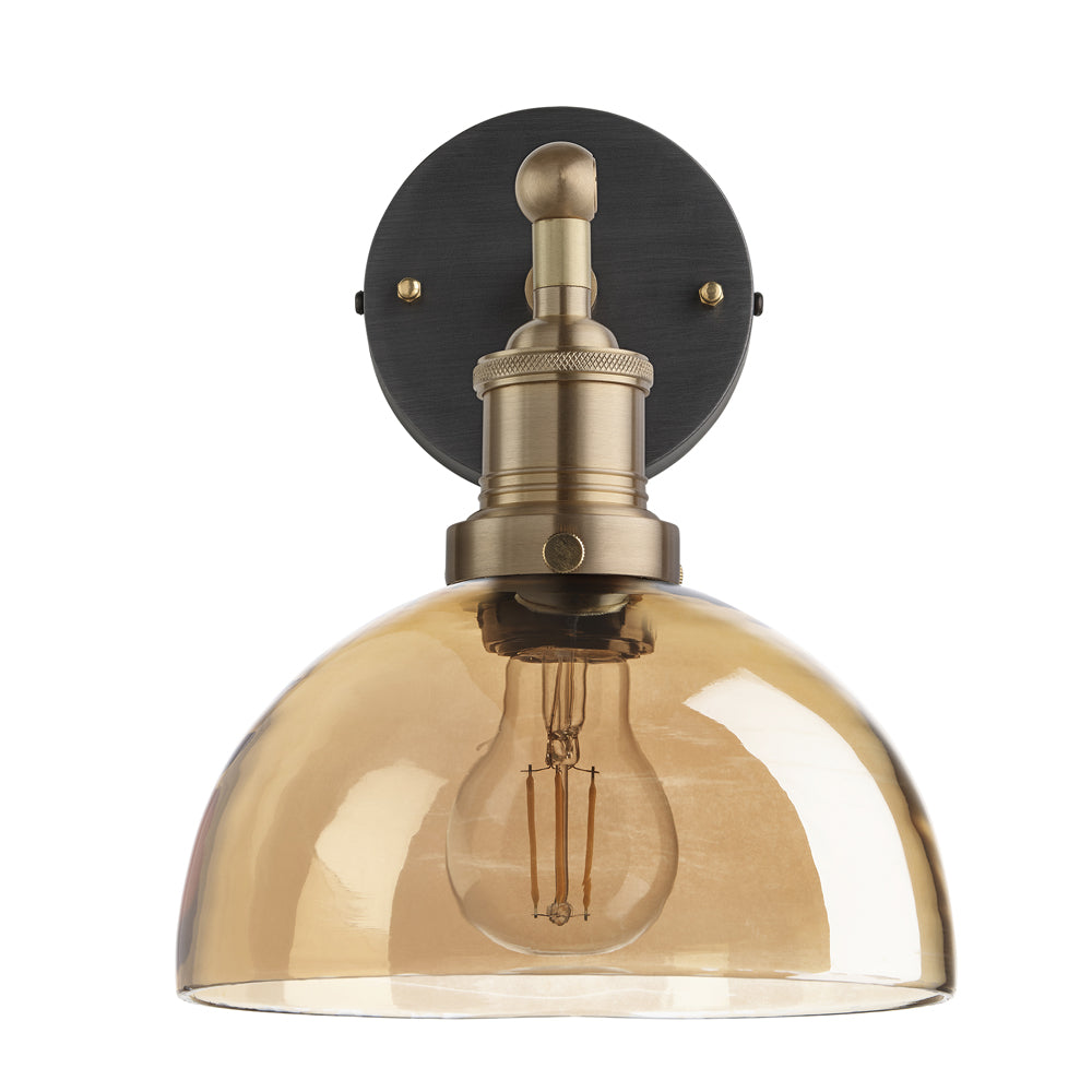 Product photograph of Industville Brooklyn Tinted Glass Dome Amber Wall Light 8 Inch Pewter Holder from Olivia's.