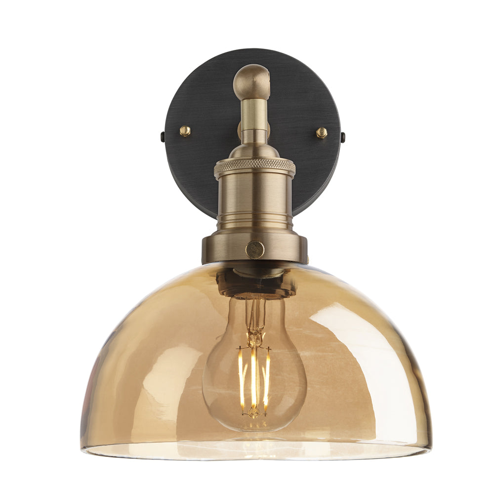 Product photograph of Industville Brooklyn Tinted Glass Dome Amber Wall Light 8 Inch Pewter Holder from Olivia's.