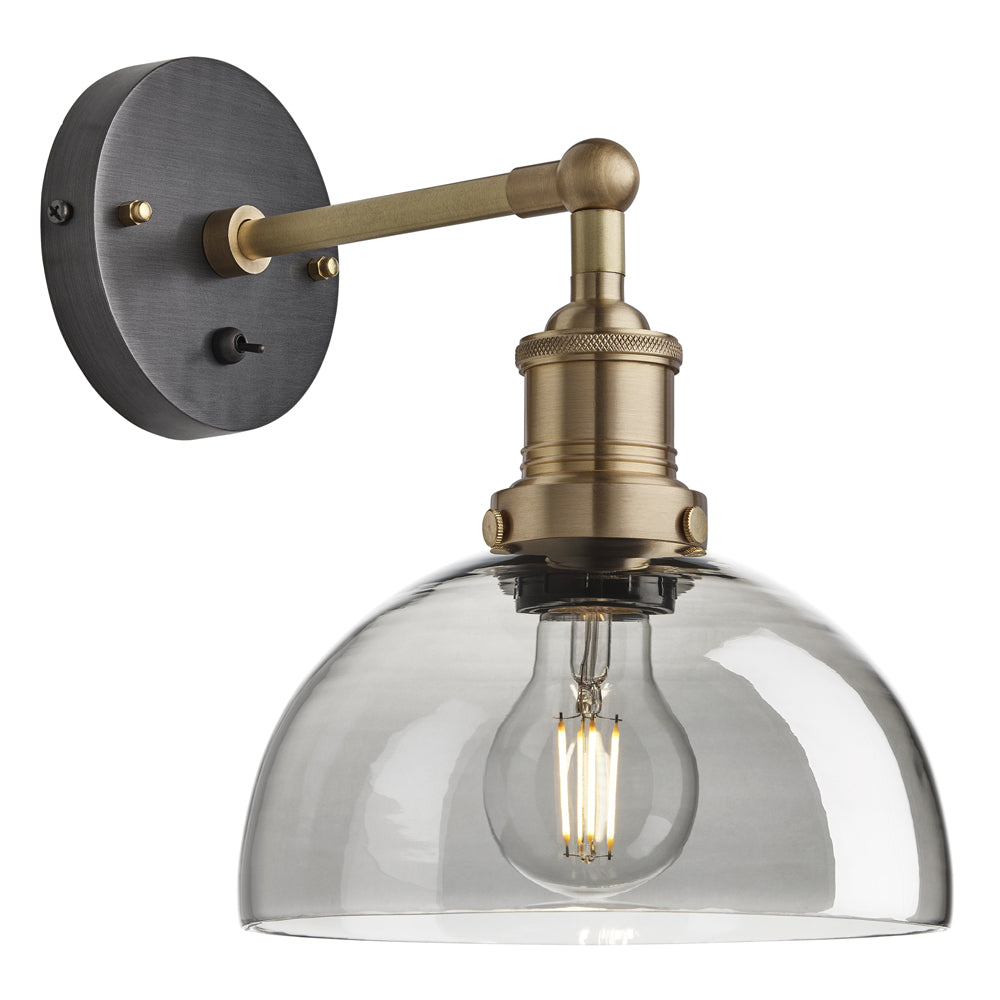 Product photograph of Industville Brooklyn 8 Inch Tinted Glass Dome Pendant Smoke Grey Tinted Glass And Brass Holder from Olivia's