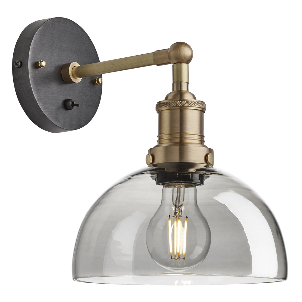 Product photograph of Industville Brooklyn 8 Inch Tinted Glass Dome Pendant Smoke Grey Tinted Glass And Brass Holder from Olivia's.
