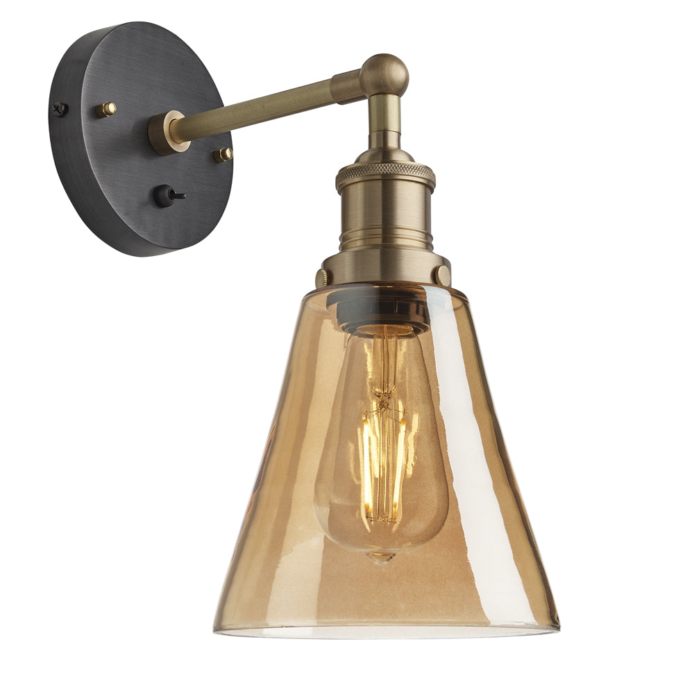 Product photograph of Industville Brooklyn Tinted Glass Flask Amber Wall Light 6 Inch Copper Holder from Olivia's