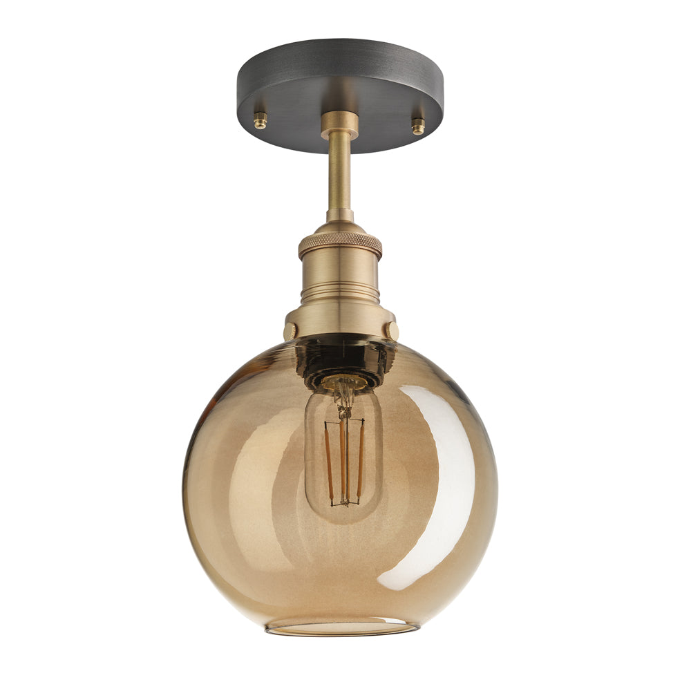 Product photograph of Industville Brooklyn Tinted Glass Globe Amber Flush Mount Light 7 Inch Pewter Holder from Olivia's.