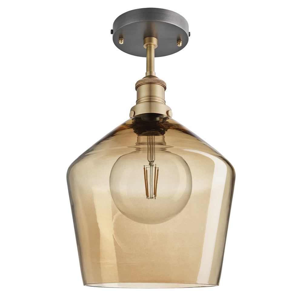 Product photograph of Industville Brooklyn Tinted Glass Schoolhouse Amber Flush Mount Light 5 5 Inch Pewter Holder from Olivia's
