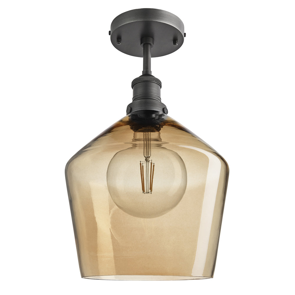 Product photograph of Industville Brooklyn Tinted Glass Schoolhouse Amber Flush Mount Light 10 Inch Pewter Holder from Olivia's.