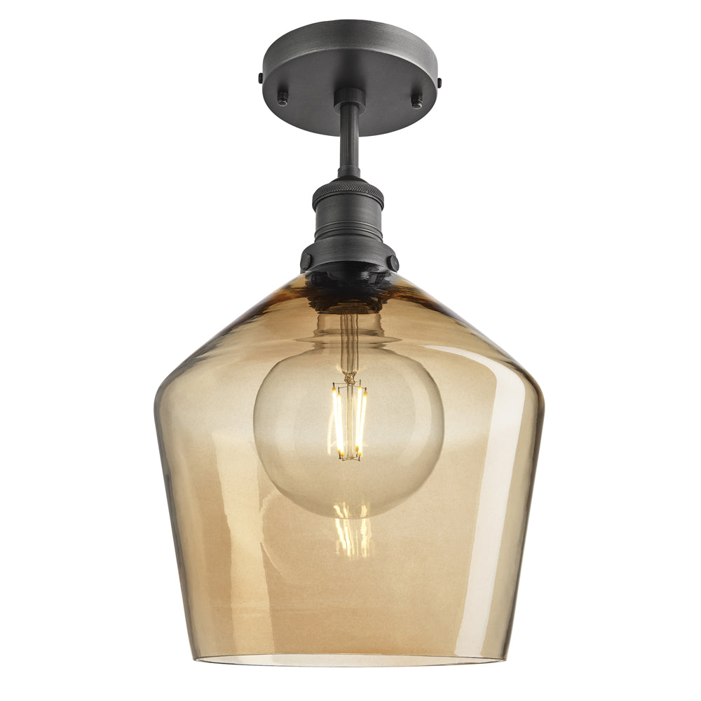 Product photograph of Industville Brooklyn Tinted Glass Schoolhouse Amber Flush Mount Light 5 5 Inch Brass Holder from Olivia's.