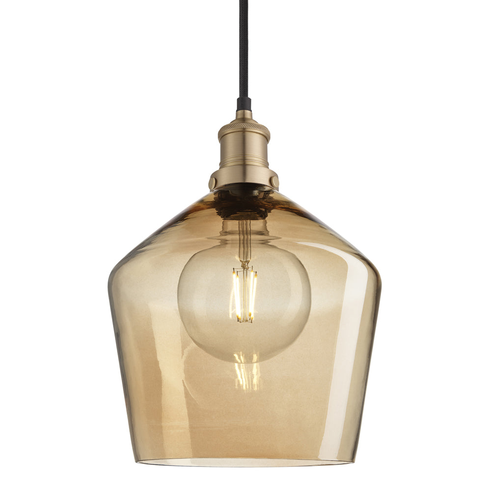 Product photograph of Industville Brooklyn Tinted Glass Schoolhouse Amber Pendant 5 5 Inch Copper Holder from Olivia's