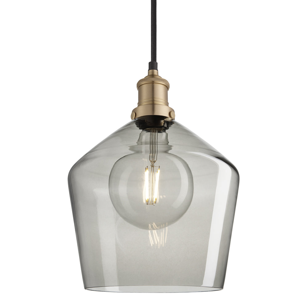 Product photograph of Industville Brooklyn 10 Inch Schoolhouse Pendant Light Smoke Grey Smoke Grey Tinted Glass And Copper Holder from Olivia's