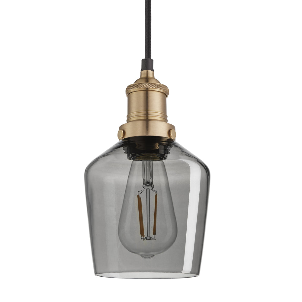 Product photograph of Industville Brooklyn 5 5 Inch Schoolhouse Pendant Smoke Grey Tinted Glass And Pewter Holder from Olivia's.