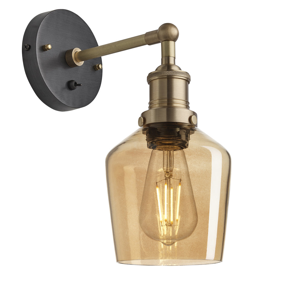 Product photograph of Industville Brooklyn Tinted Glass Schoolhouse Amber Wall Light 5 5 Inch Brass Holder from Olivia's