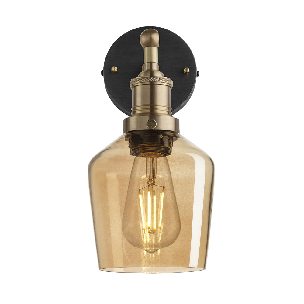 Product photograph of Industville Brooklyn Tinted Glass Schoolhouse Amber Wall Light 5 5 Inch Brass Holder from Olivia's.