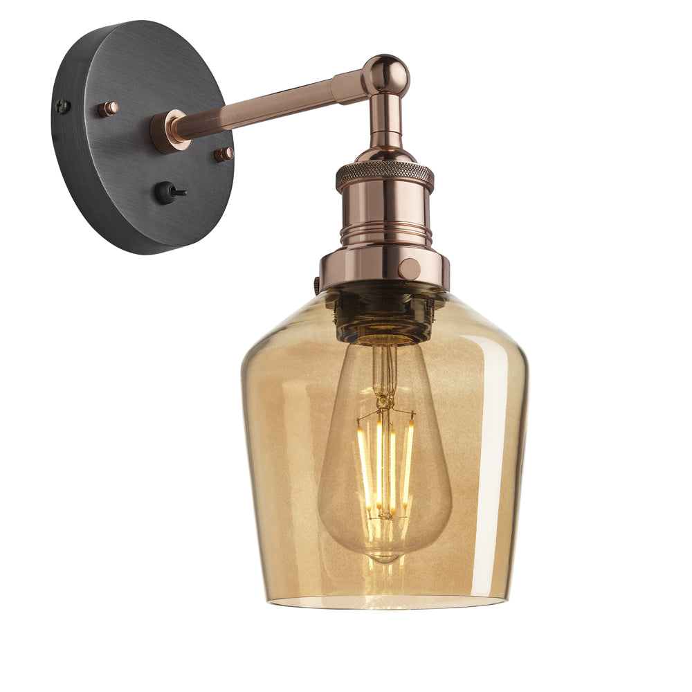 Product photograph of Industville Brooklyn Tinted Glass Schoolhouse Amber Wall Light 5 5 Inch Brass Holder from Olivia's.