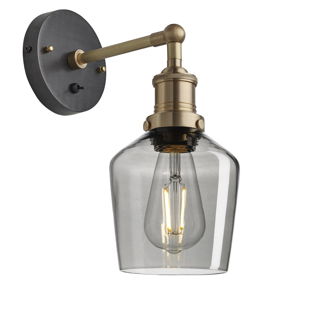 Industville Brooklyn 55 Inch Schoolhouse Wall Light Smoke Grey Tinted Glass And Brass Holder