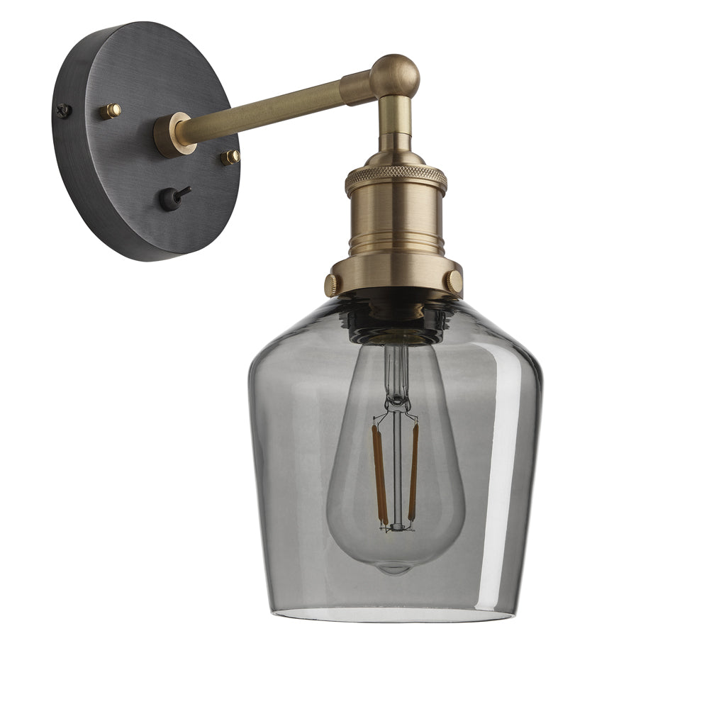 Product photograph of Industville Brooklyn 5 5 Inch Schoolhouse Wall Light Smoke Grey Tinted Glass And Copper Holder from Olivia's.